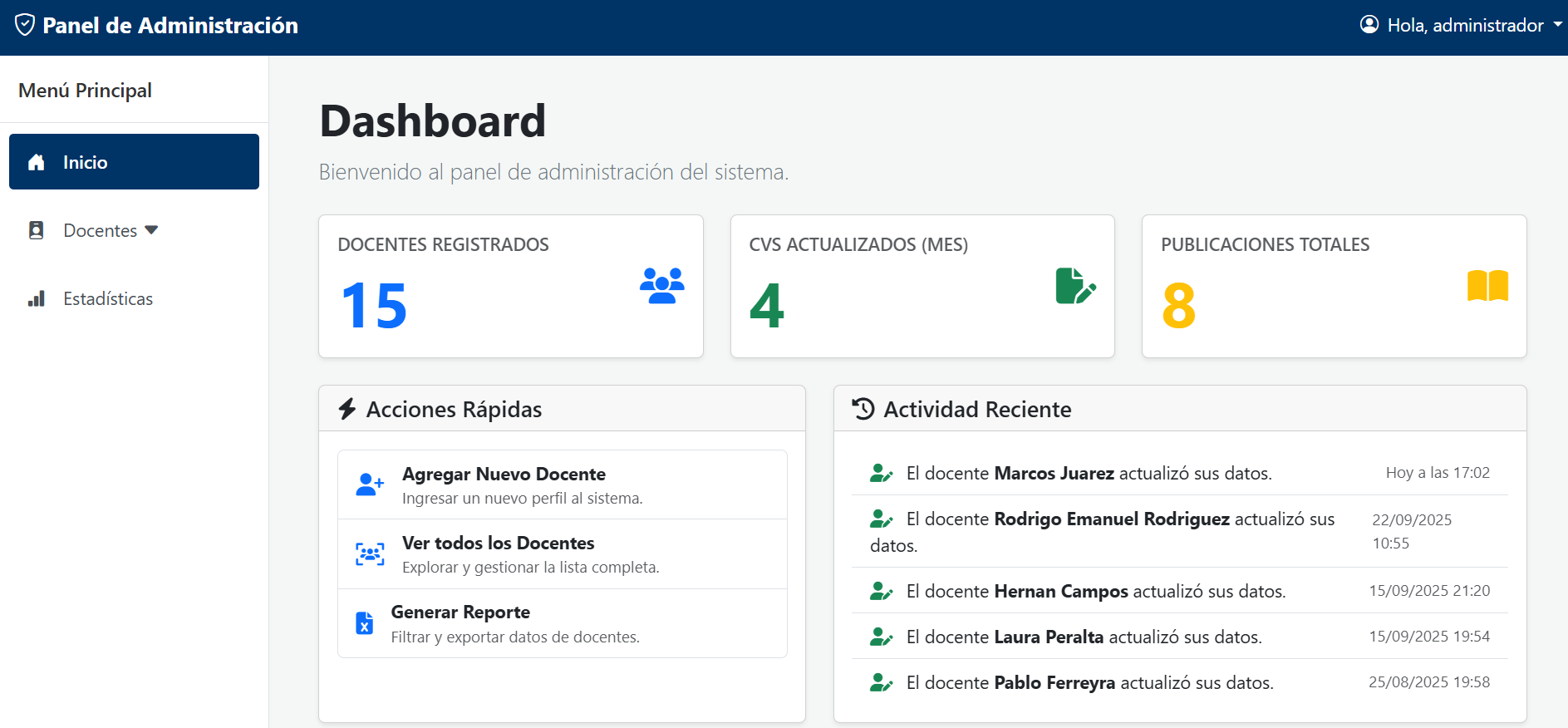 Vista previa del Portal de Administración