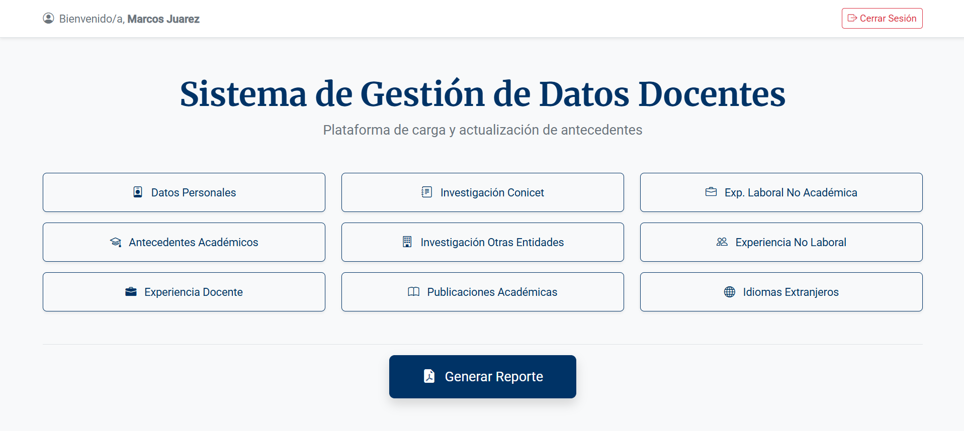 Vista previa del Portal de Docentes